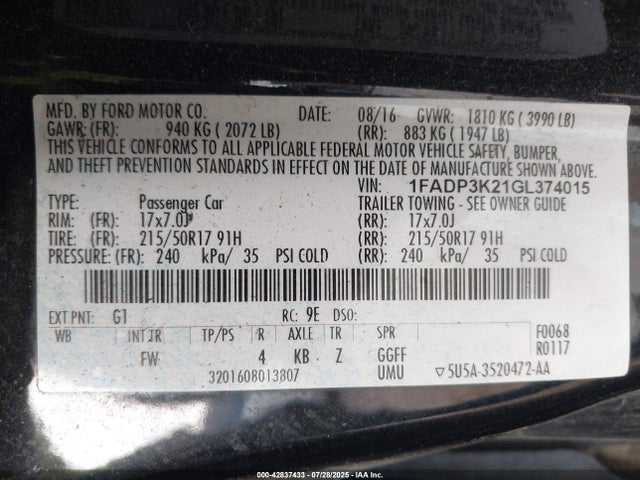 1FADP3K21GL374015 Ford 2016