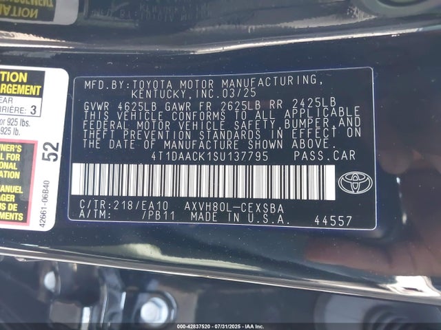 Toyota a25a-fxs 2025 4T1DAACK1SU137795 Image 9
