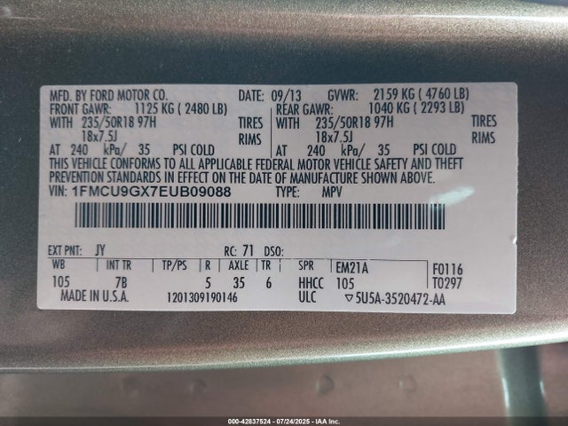 Ford 2014 2014 1FMCU9GX7EUB09088 Image 9