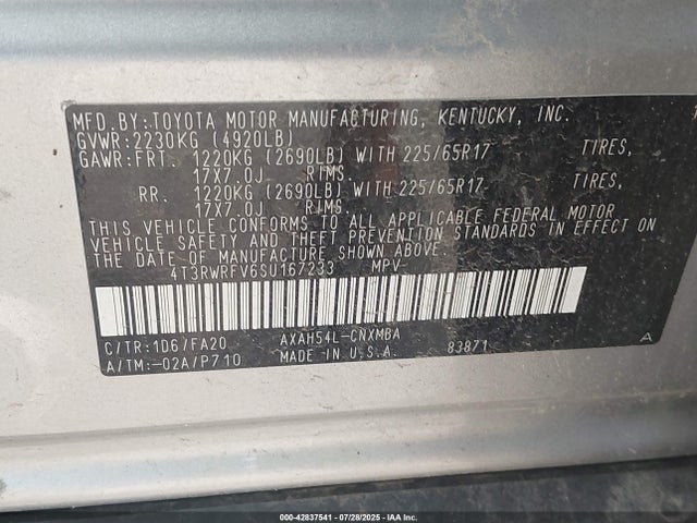 4T3RWRFV6SU167233 Toyota a25a-fxs
