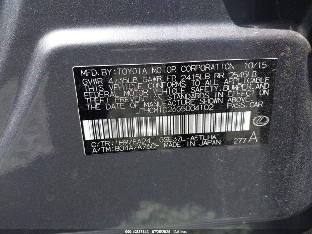 Lexus 2gr-fse 2016 JTHCM1D26G5004102 Image 9