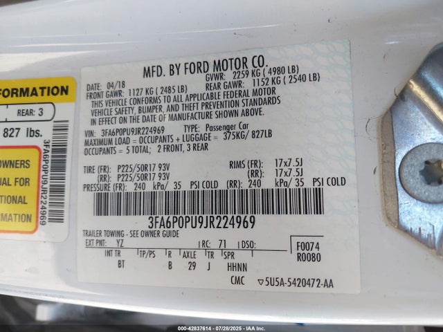 Ford 2.0l 4v atk hev 2018 3FA6P0PU9JR224969 Image 9