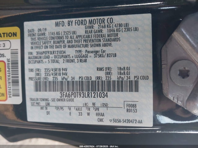 Ford 2.0l gtdi 2020 3FA6P0T93LR121034 Image 9