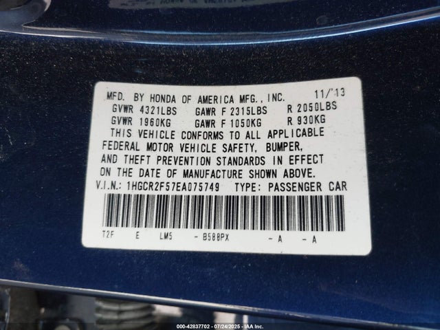 Honda k24w1 2014 1HGCR2F57EA075749 Image 9