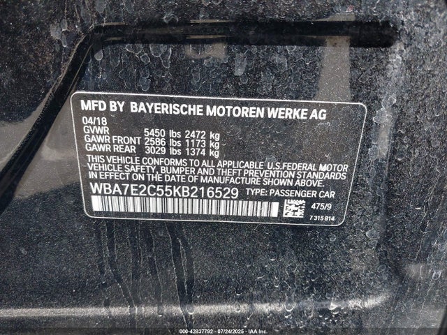 BMW 740I 2019 WBA7E2C55KB216529 Image 9