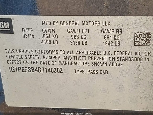 1G1PE5SB4G7140302 Chevrolet luv - vvt, alum, e85 max