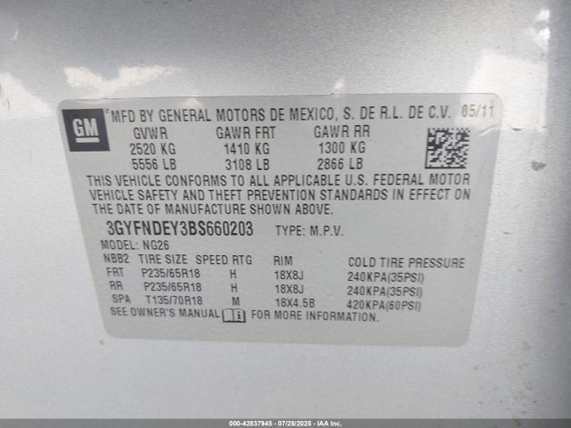 2011 CADILLAC SRX 3GYFNDEY3BS660203 Photo 8