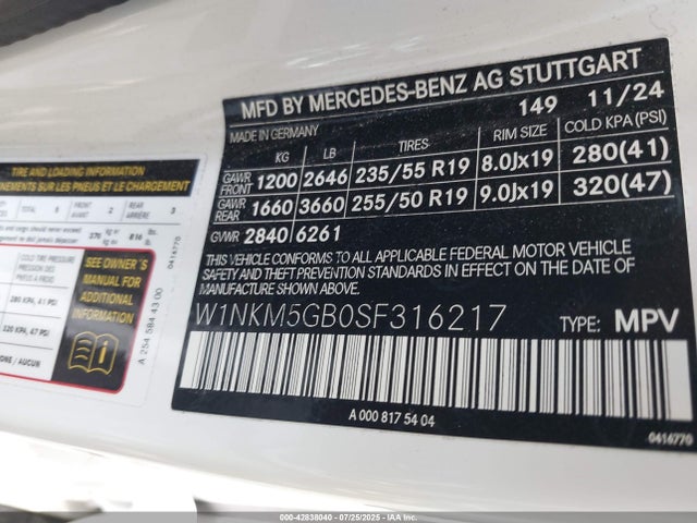 W1NKM5GB0SF316217 Mercedes-Benz m254