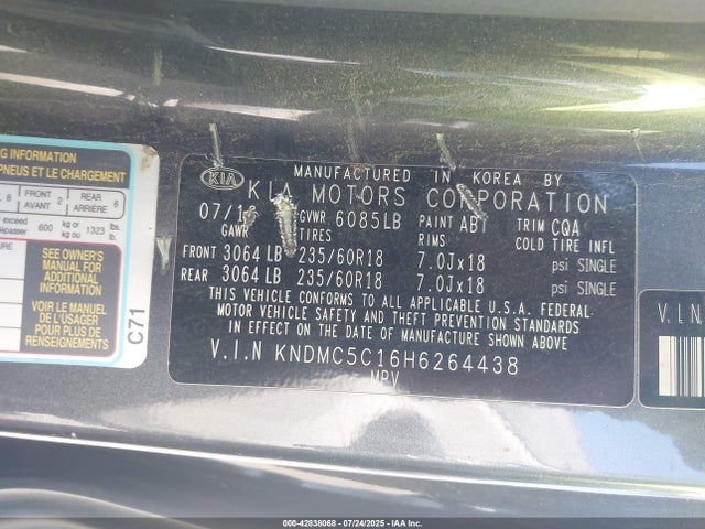 KNDMC5C16H6264438 KIA 2017
