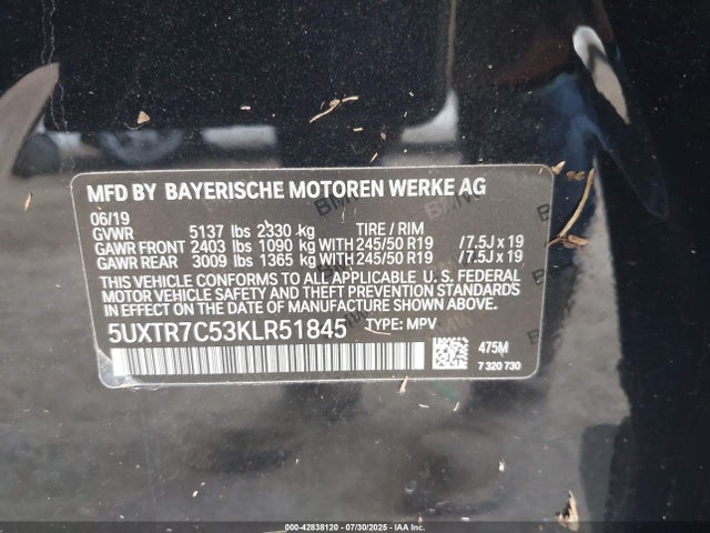 5UXTR7C53KLR51845 BMW X3