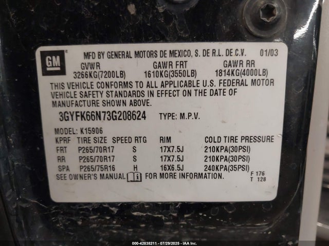 2003 CADILLAC ESCALADE ESV 3GYFK66N73G208624 Photo 8