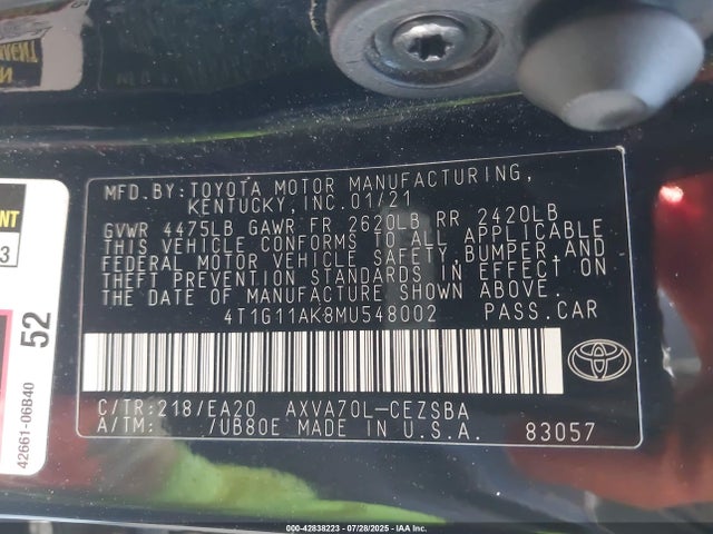 4T1G11AK8MU548002 Toyota a25a-fks