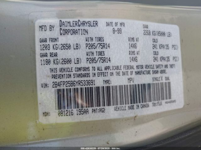 2000 DODGE CARAVAN 2B4FP25B6YR533691 Photo 8