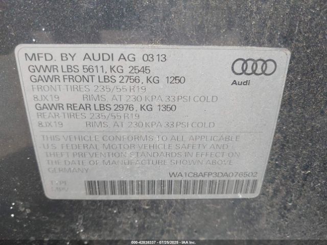 2013 AUDI Q5 HYBRID WA1C8AFP3DA076502 Photo 8