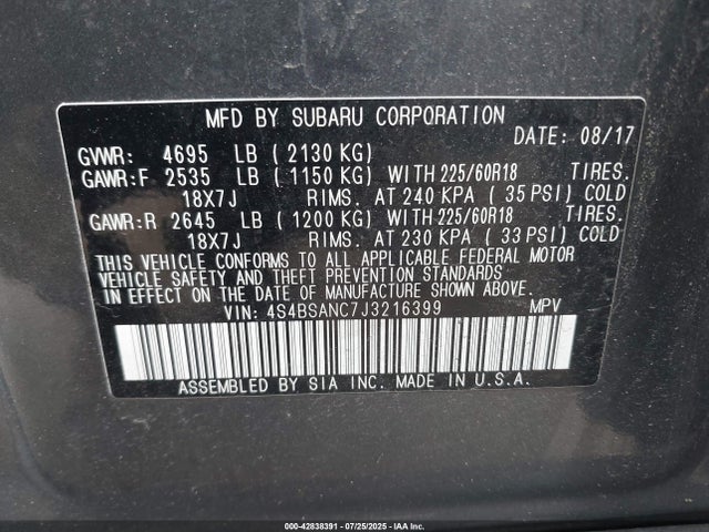 4S4BSANC7J3216399 Subaru u5