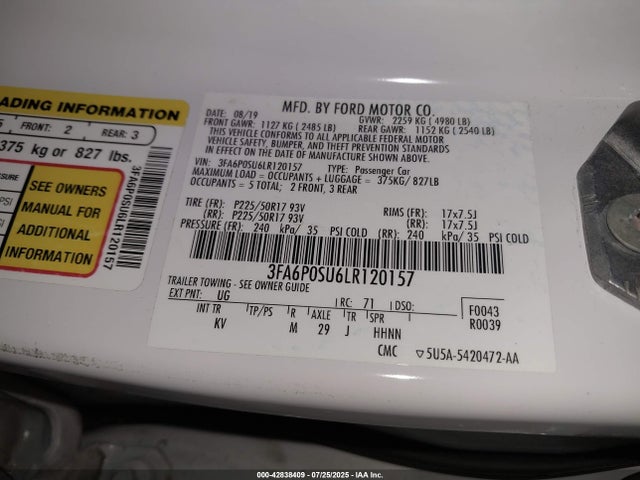 Ford 2.0l 4v atk hev 2020 3FA6P0SU6LR120157 Image 9