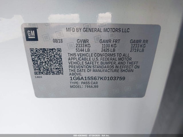 2019 CADILLAC CTS-V 1G6A15S67K0103759 Photo 8