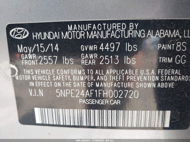 5NPE24AF1FH002720 Hyundai dohc gdi theta-ii
