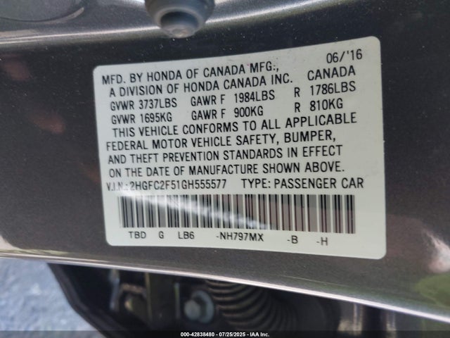 Honda k20c2 2016 2HGFC2F51GH555577 Image 9