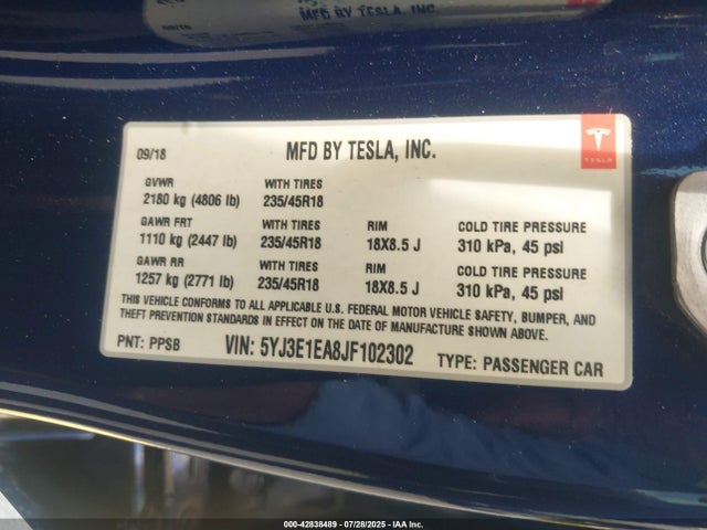 2018 TESLA MODEL 3 5YJ3E1EA8JF102302 Photo 8