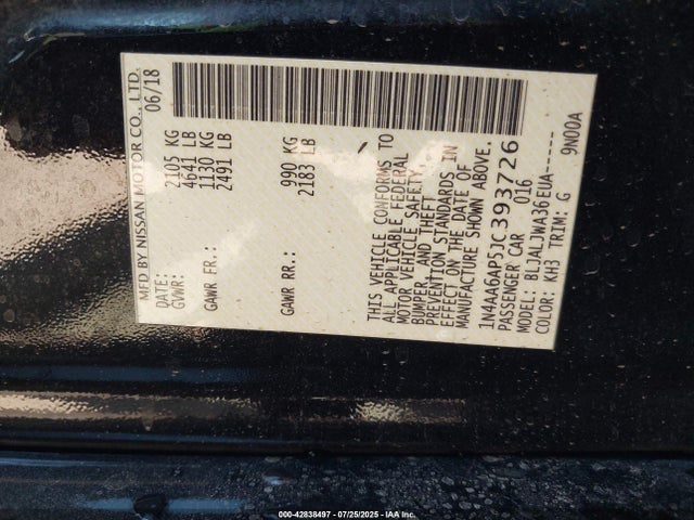 1N4AA6AP5JC393726 Nissan Maxima