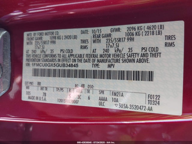 1FMCU0GX5GUB34845 Ford Escape