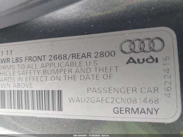 2012 AUDI A7 WAU2GAFC2CN081468 Photo 8