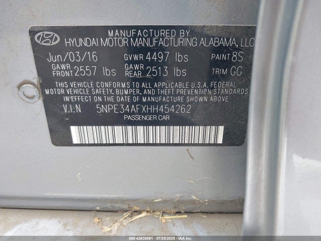 5NPE34AFXHH454262 Hyundai 2017