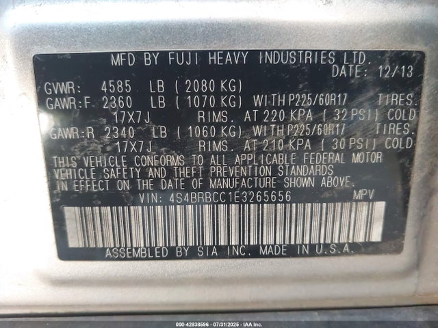 Subaru 2.5na u5 2014 4S4BRBCC1E3265656 Image 9