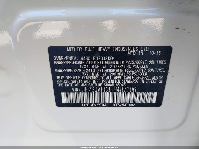 Subaru naturally aspirated u5 2017 JF2SJAEC8HH487106 Image 9