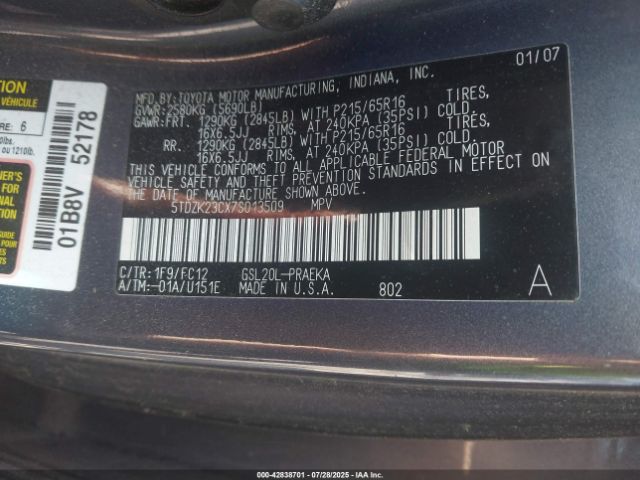 2007 TOYOTA SIENNA 5TDZK23CX7S013509 Photo 8