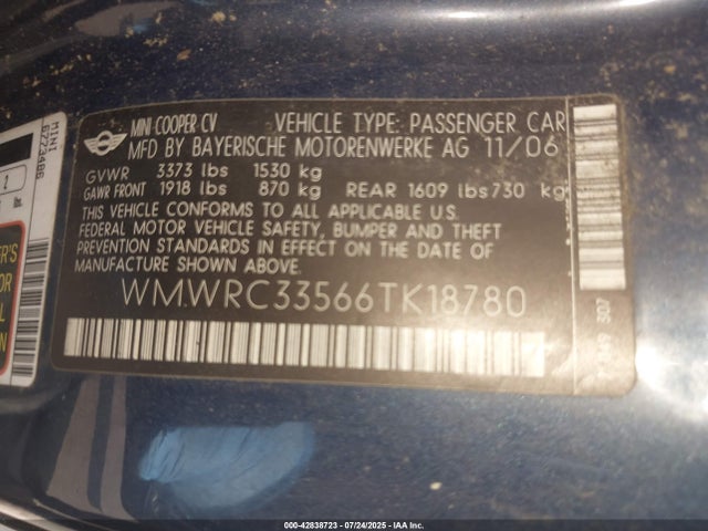 2006 MINI COOPER WMWRC33566TK18780 Photo 8