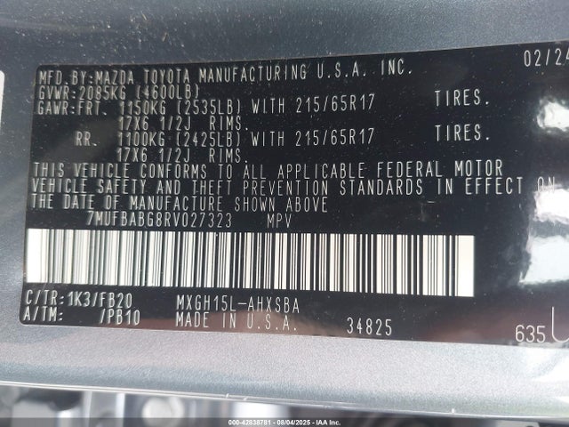7MUFBABG8RV027323 Toyota m20a-fxs