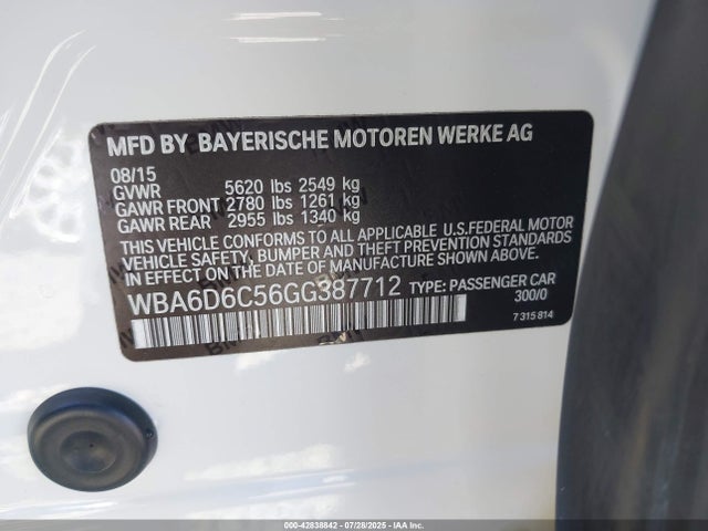BMW 2016 2016 WBA6D6C56GG387712 Image 9