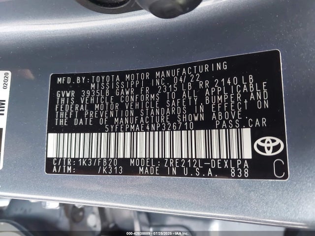 Toyota 2zr-fae 2022 5YFEPMAE4NP326710 Image 9