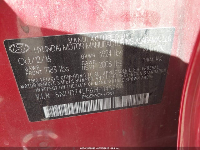 Hyundai Elantra 2017 5NPD74LF6HH145787 Image 9