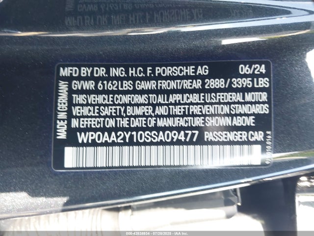 WP0AA2Y10SSA09477 Porsche 2025