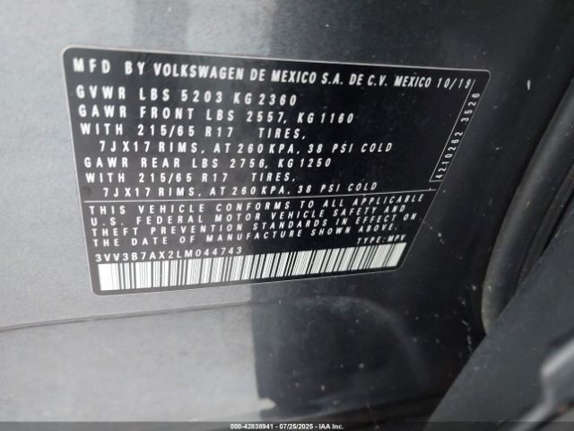 2020 VOLKSWAGEN TIGUAN 3VV3B7AX2LM044743 Photo 8