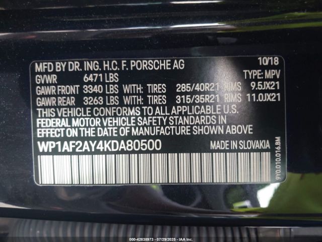 2019 PORSCHE CAYENNE WP1AF2AY4KDA80500 Photo 8