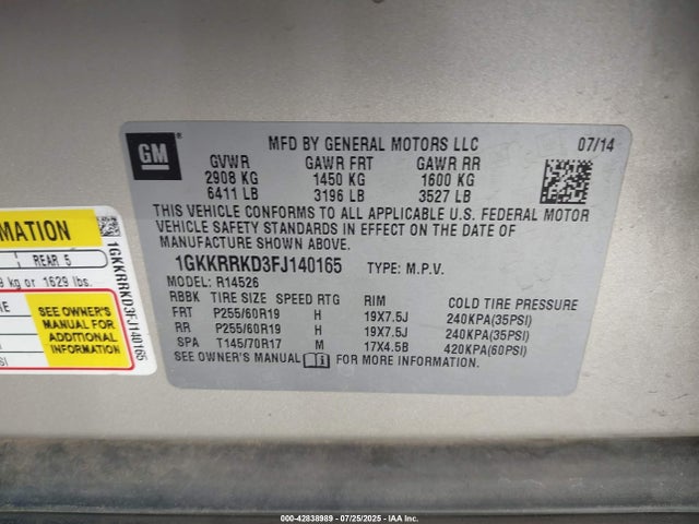GMC llt 2015 1GKKRRKD3FJ140165 Image 9