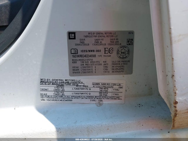 1GCVKREC4EZ345588 Chevrolet l83 - vvt, afm (active fuel management), aluminum