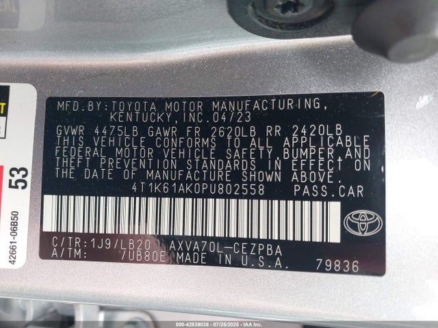 4T1K61AK0PU802558 Toyota a25a-fks
