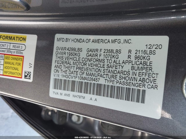 1HGCV1F10MA026457 Honda ACCORD LX
