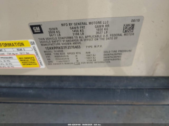 GMC llt 2015 1GKKRRKD7FJ376463 Image 9