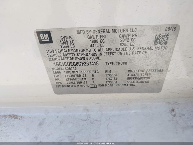 1GC1CUEG8GF267418 Chevrolet l96 - flexible fuel (gas/ethanol), sfi iron