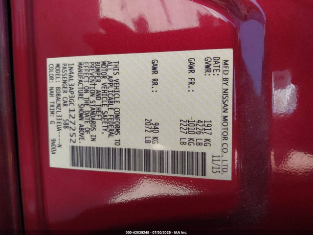 1N4AL3AP3GC127252 Nissan 2016