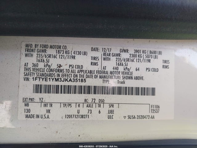 Ford Transit 2018 1FTYE1YM3JKA35185 Image 9