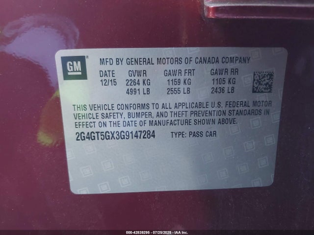 2G4GT5GX3G9147284 Buick ltg - sidi, alum, vvt, e85 max