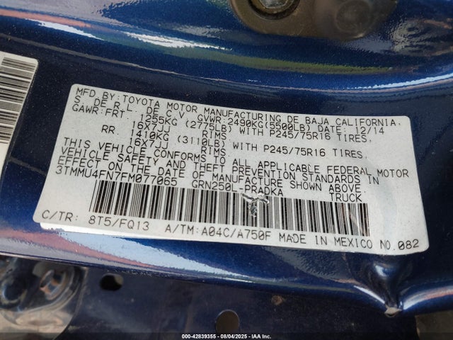 Aukcja sprzedaży 2015 Toyota Tacoma Base V6, vin: 3TMMU4FN7FM077065, numer aukcji: 42839355