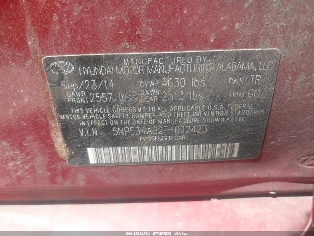 Hyundai dohc t-gdi theta-ii 2015 5NPE34AB2FH092423 Image 9